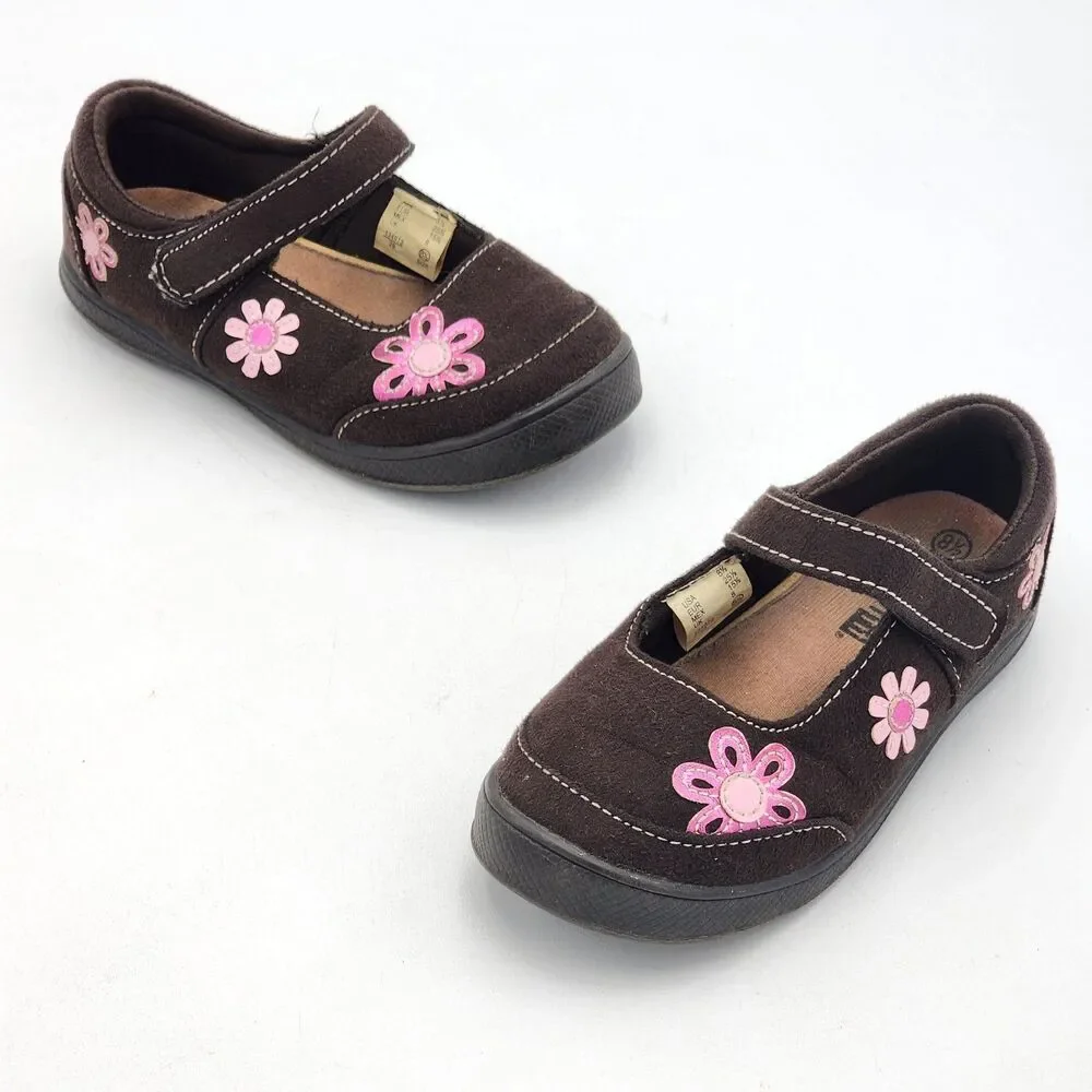 SmartFit VTG Girls Flower Mary Jane Comfort Shoes Brown Pink Toddler's Size 8.5